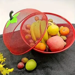 Apple Shape Fruit Basket with Mesh Cover, Reusable Kitchen Organizer, Ventilated Hanging Hole, Ideal for Fruits Vegetables Camping Christmas Decor