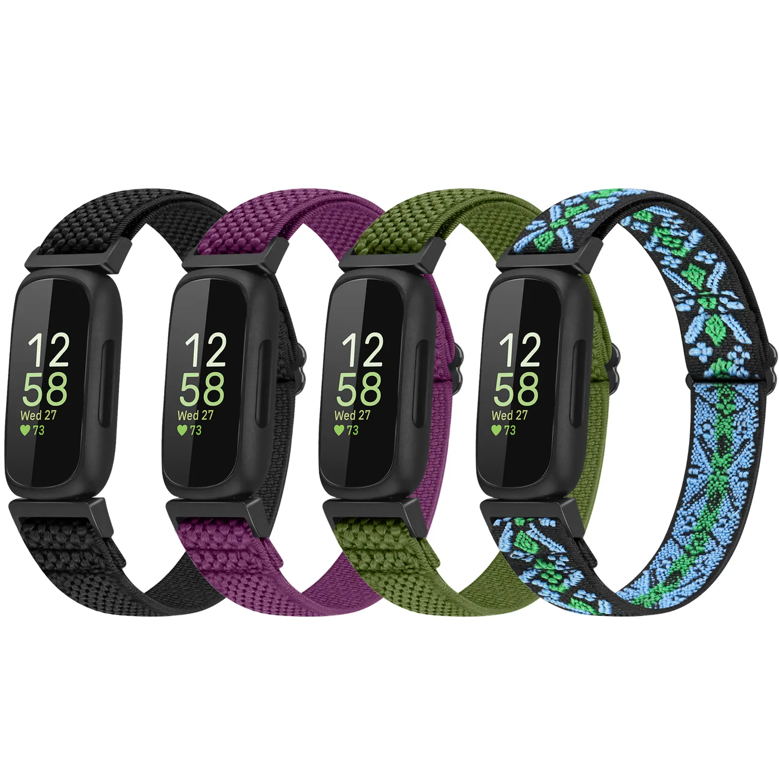 4 Pack Elastic Bands Compatible with Fitbit Inspire 3/Inspire 2/Inspire/Inspire HR/Ace 3/Ace 2, Adjustable Nylon Loop Straps Replacement Sport Wristband for Women Men