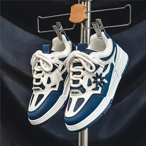 Men's Trendy Flower Pattern Lace Up Skateboard Shoes, Non Slip Comfy Platform Shoes, All Seasons