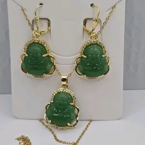 GREEN BUDDHA FASHION SET necklace with earrings gold-plated beautiful