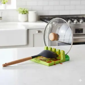 Multi-Functional No-Drill Kitchen Utensil Organizer: Cutting Board, Pot Lid, Spoon & Spatula Holder, Non-Slip, Anti-Mold, Dishwasher Safe, Space-Saving for Home & Commercial Use