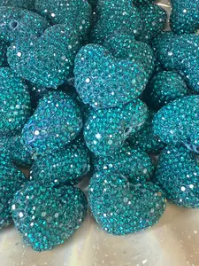 R44- (1PC) High Quality 24mm HEART Teal Pave-rhinestones with Polymer Clay Core Beads for DIY