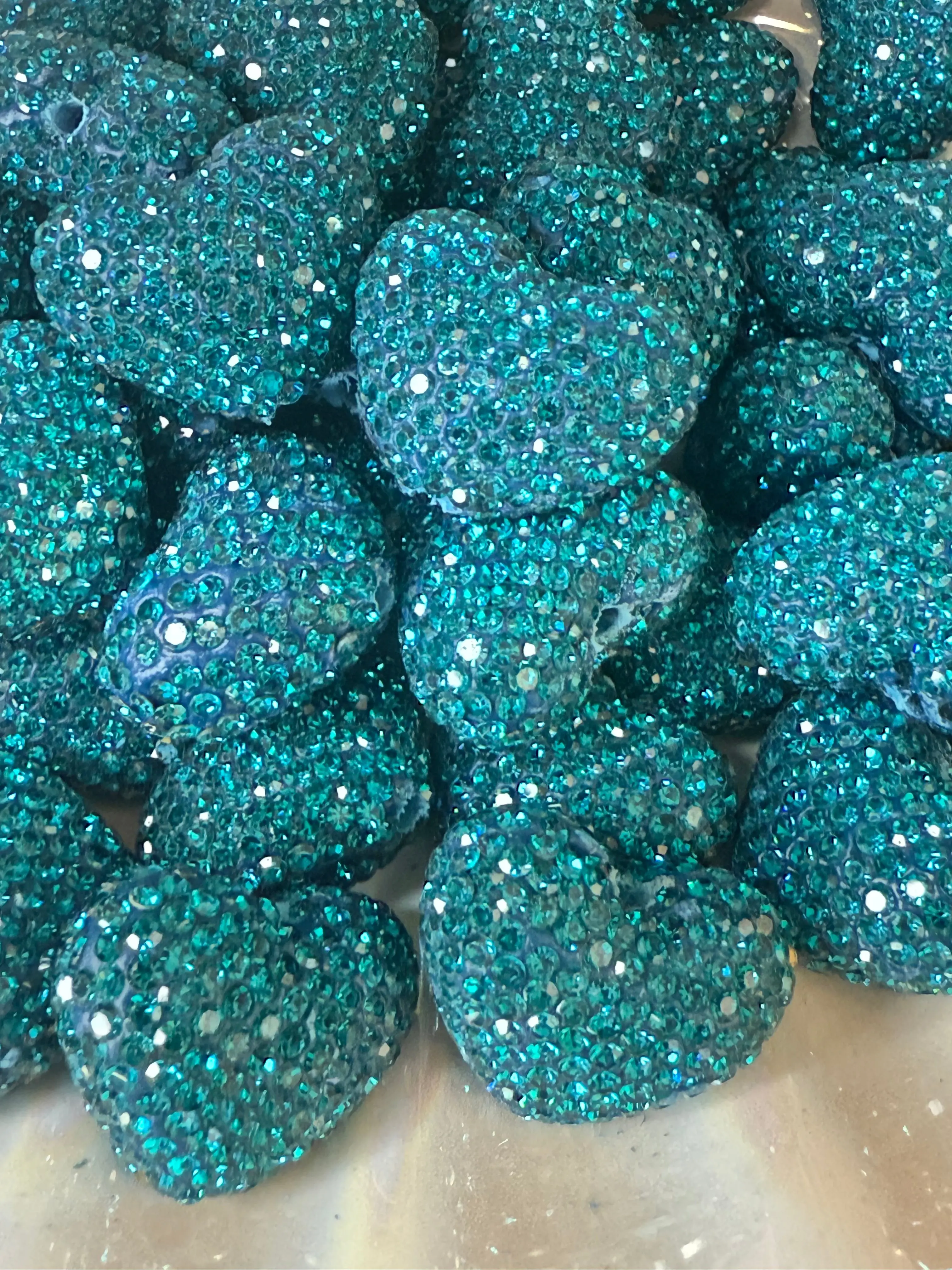 R44- (1PC) High Quality 24mm HEART Teal Pave-rhinestones with Polymer Clay Core Beads for DIY