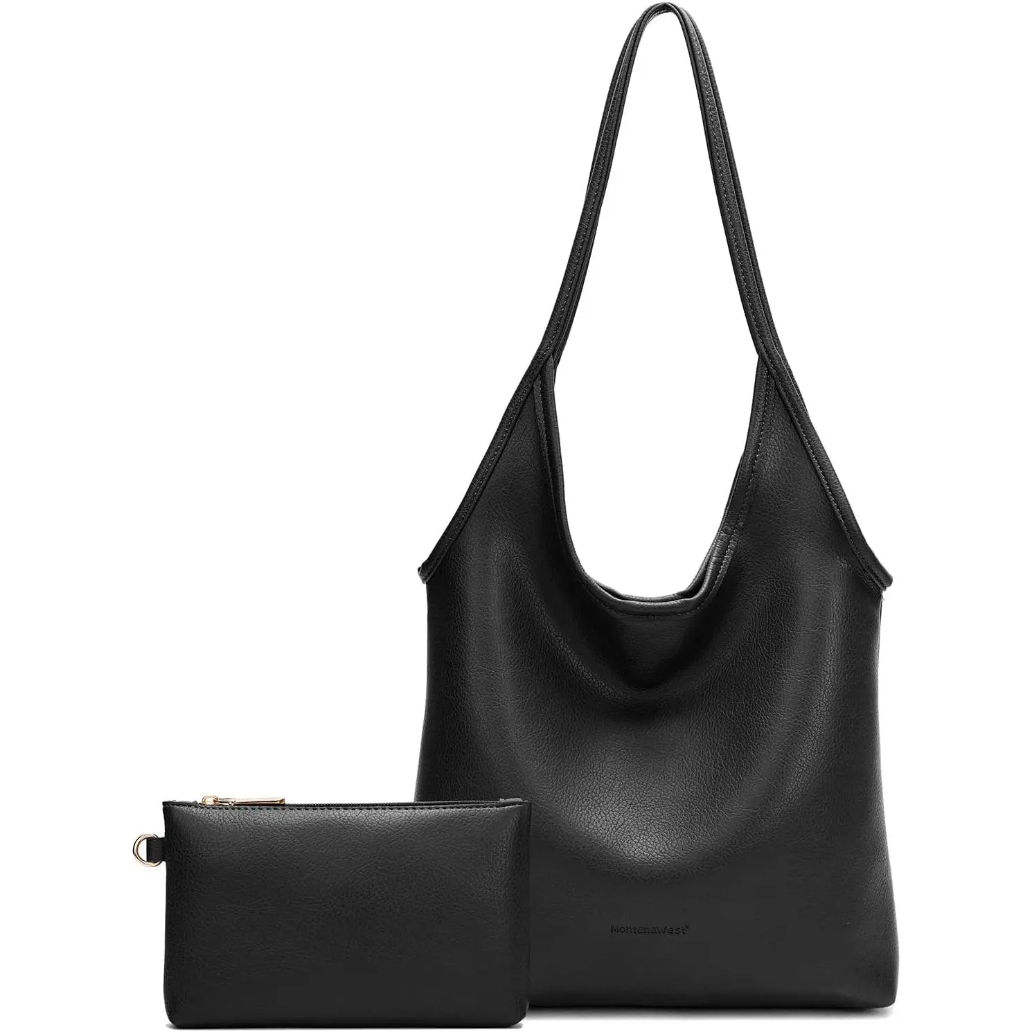 Slouchy Hobo Bag for Women, Chic Foldable Top Handle Shoulder Purse in Soft Vegan Leather with Detachable Zipper Pouch, Casual Trendy Bag, Pu Leather, Travel, Extra Pouch, Elegant, Ultra Soft Feeling, Flowing Lines, Wide And Comfortable Handles