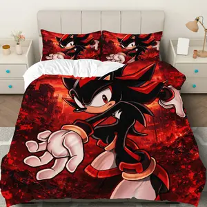 3PCS Duvet Cover Set, 1 Duvet+2 Pillowcases(Without filler), Red Black Character Game Theme, Holiday Bedding Set, Soft Microfiber Suitable for decoration Bedroom, Dorm, Gaming Room, Guest Room.