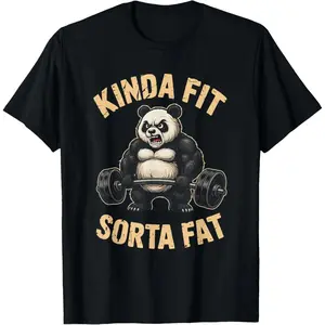 Cotton Printed Street Style T Shirt with Kinda Fit and Humorous Gym Panda Weightlifting Design
