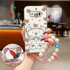 Note 8 Fashion Series Love Heart Strap Lanyard Phone Holder Case For Compatible With Samsung Galaxy Note 8 Plating Cover and The Encounter of Colorful Hearts and Stars Cute Cartoon Little Bear Star And Cherry Protector Cases