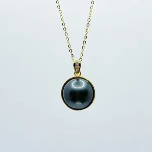 PEARLISM Round Ma-Be Pearl Pendant Seawater Pearl Pendant Black Color(Chain for free)-ASMP001 Elegant Necklace