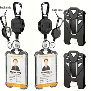 2 Pack Retractable Badge Holder with Tactical ID Clip, High Elasticity Anti-Loss Rope, Outdoor Camping Fishing Accessories, Retractable Badge Reel
