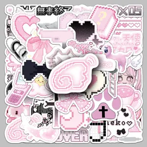 50PCS Pink Pixel Wind Stickers Japanese Girl Heart Graffiti Series Stickers, Bumper Sticker, Car Decal, Sticker Decals, Suitable for Faith Based Designs Such As Scrapbooks, Diaries, Laptops, Water Bottles, Cars, with Positive Messages As Gifts