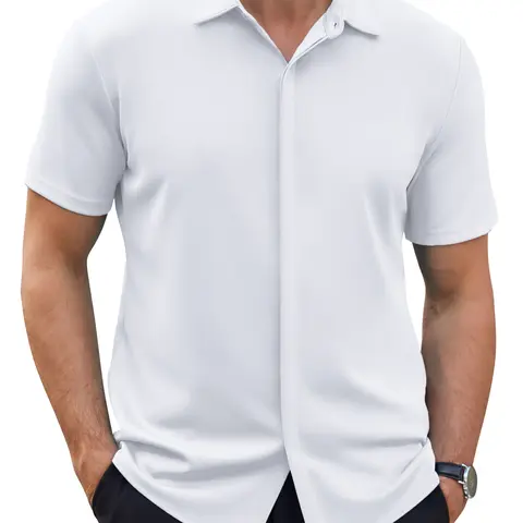 COOFANDY Men's Thin Wrinkle Free Short Sleeve Button Down Shirt Classic Design Casual Dress Top for Summer Beach Office Wear Machine Washable