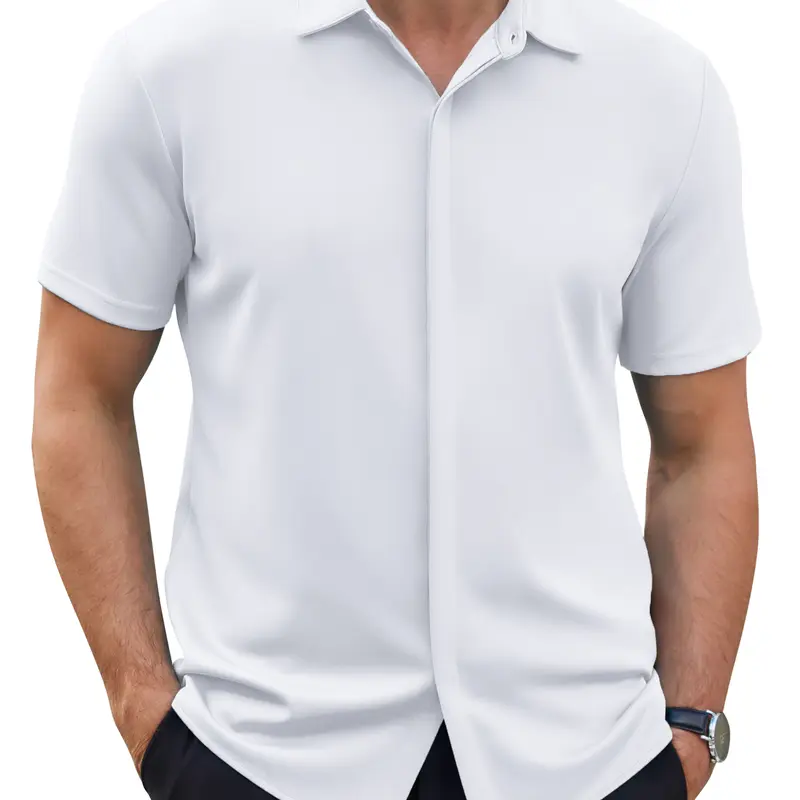 COOFANDY Men's Thin Wrinkle Free Short Sleeve Button Down Shirt Classic Design Casual Dress Top for Summer Beach Office Wear Machine Washable