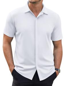 COOFANDY Men's Thin Wrinkle Free Short Sleeve Button Down Shirt Classic Design Casual Dress Top for Summer Beach Office Wear Machine Washable