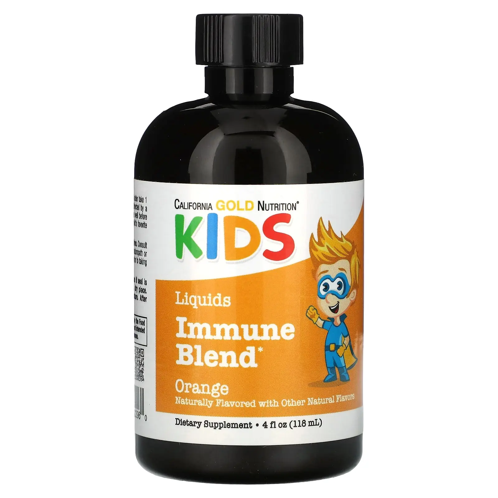 California Gold Nutrition Liquid Immune Blend with Olive Leaf Extract, St. John's Wort Extract and Colloidal Silver for Children, No Alcohol, Orange, 4 fl oz (118 ml)