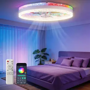 DEMILARE RGB Ceiling Fan with Light and Remote, Dimmable LED Ceiling Fan Light with Ambient Lighting, 6-Speed Quiet Motor with Reverse Mode, Dual Lighting Flush Mount Fandelier, Multiple Styles for Bedroom, Living Room, Gaming Room, Stock Up,Mother's Day
