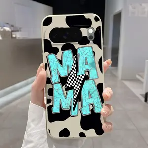 Rounded Edge TPU Phone Case for Google Pixel 10 9 XL 8 7 Pro A Cow Skin Mama Pattern Drop Protection Shockproof Soft Liquid Silicone Smartphone Cover