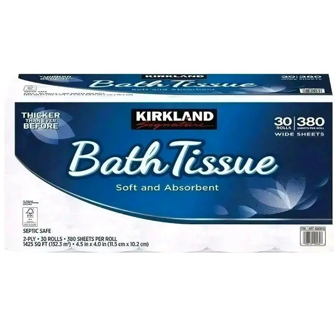 Kirkland Signature Bath Tissue - 30 Rolls, 380 Sheets Per Roll, Soft and Absorbent, 2-Ply, 1425 Sq Ft, Septic Safe Pack Toilet