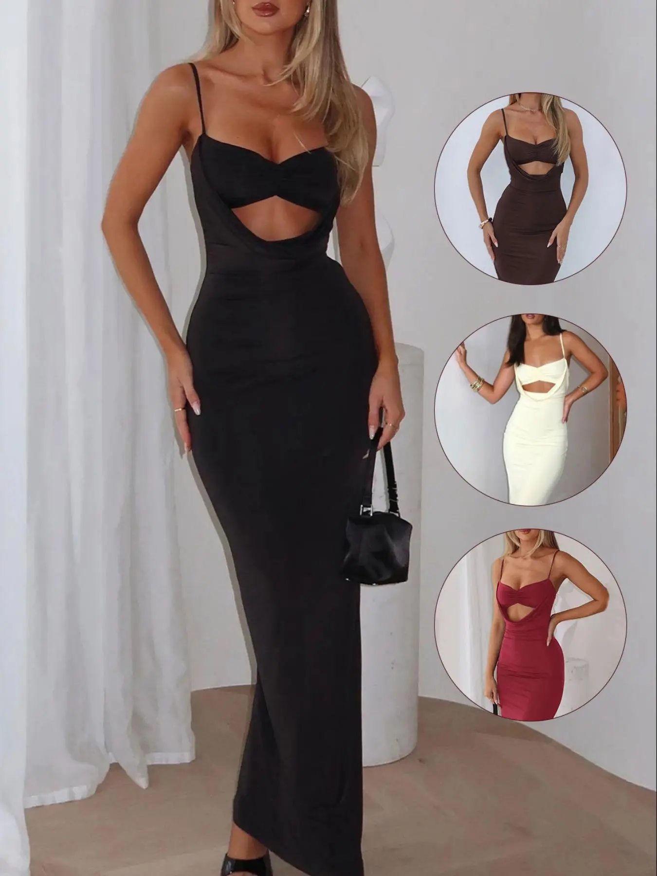 Valentine's Day Women's Low Cut Design Dress, Womenswear Sexy Elegant  Feminine Long Gown with Adjustable Straps, Ruched Bust Tight Fit,  Slim-Fitting Style - TikTok Shop