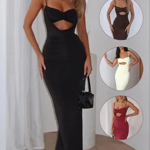 Sexy Low-Cut Backless Bodycon Dress, Adjustable Strap Long Wrap Dress, Elegant Tight-Fitting Evening Gown for Women, Slim Fitting Gown