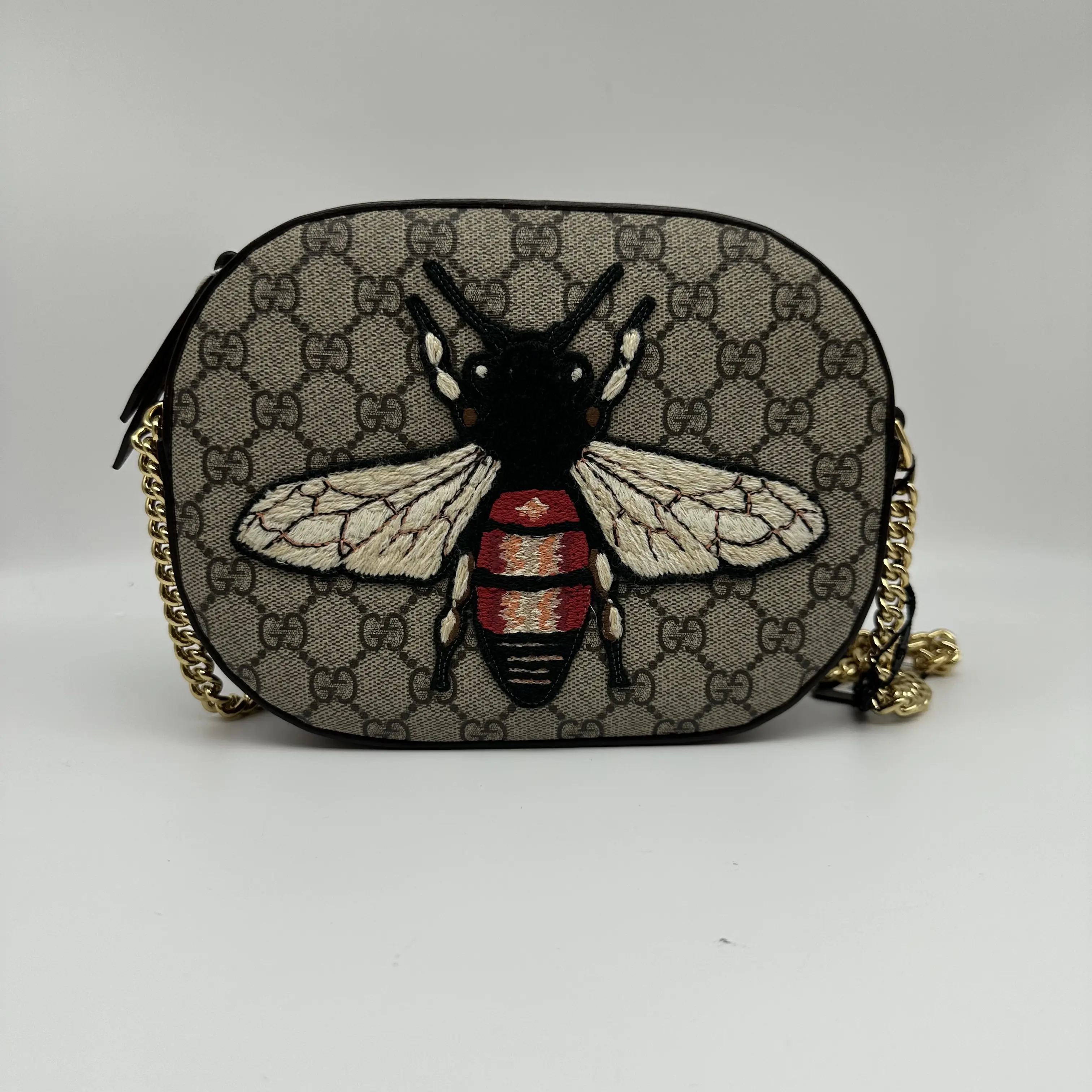Pre-owned GUCCI GG Supreme Monogram Bee Embroidered Mini Chain Shoulder Bag