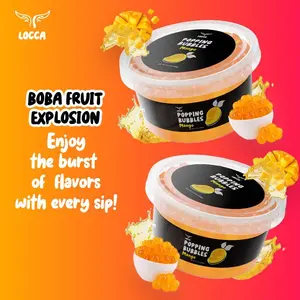 LOCCA Popping Boba Mango Flavor –  Fruity Burst in Every Pearl – Pack of 2 Containers (17 oz each) Beverage Drink