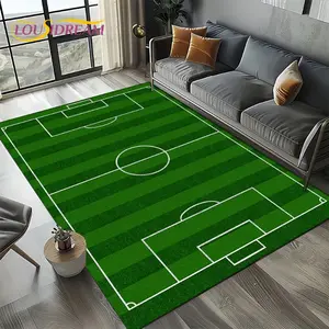 Classic Striped Soccer Field Flannel Area Rug - Green Pitch Print with Full Field Markings Soft Mat for Kids Room & Man Cave, Non-Slip Sports Home Decor #ClassicSoccerRug #StripedPitchMat #SportsHomeDecor #FullFieldCarpet #NonSlipFlannelRug
