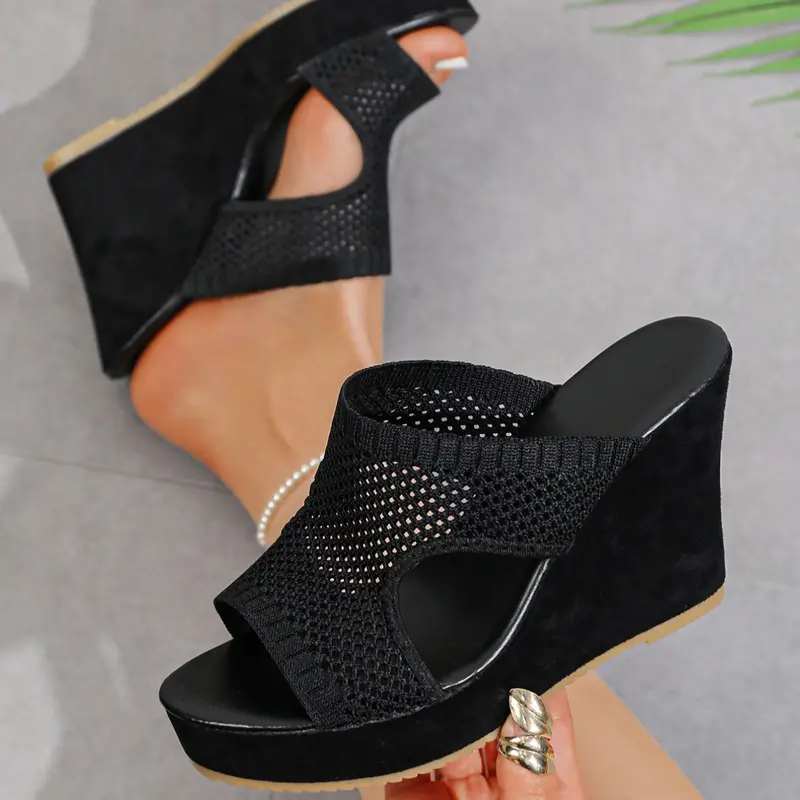 Summer Mesh Hollow Out Women's Sandals, Chunky Heel, Thick Heel Shoes, Block Heels, Heeled, Fish Mouth Design, Open Toe Footwear, Breathable, Fashionable, Casual, Comfortable, Stylish, Rubber
