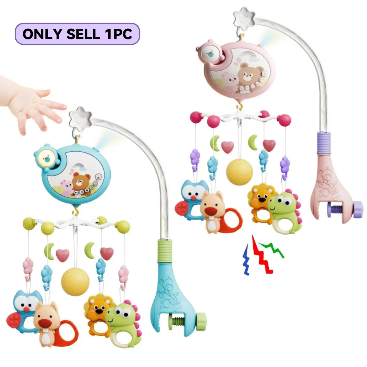 Baby Bed Bell Toy with Random Color Accessories, Nursery 1 Count Multifunctional Play Music Rotating Bedside Bell, Newborn Baby Soothing Toy, Baby Sound Toy, Rattle Maracas Sensory Gift