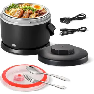 Electric Lunch Box for Adults 40 oz Portable  Warmer 12V/24V/110V/220V Heated Lunch Box for Work, Office, , Travel,  Use (Black)