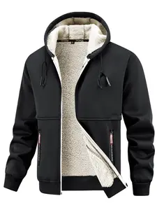 Men's Fleece Lined Hooded Jacket, Long Sleeve Zipper Design, Casual Fashion Jacket for Daily Wear & Outdoor Activities Coats
