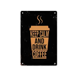 8x12 Inch "Keep Calm And Drink Coffee" Coffee Cup Metal Sign, Vintage Style Kitchen Decor for Coffee Lovers