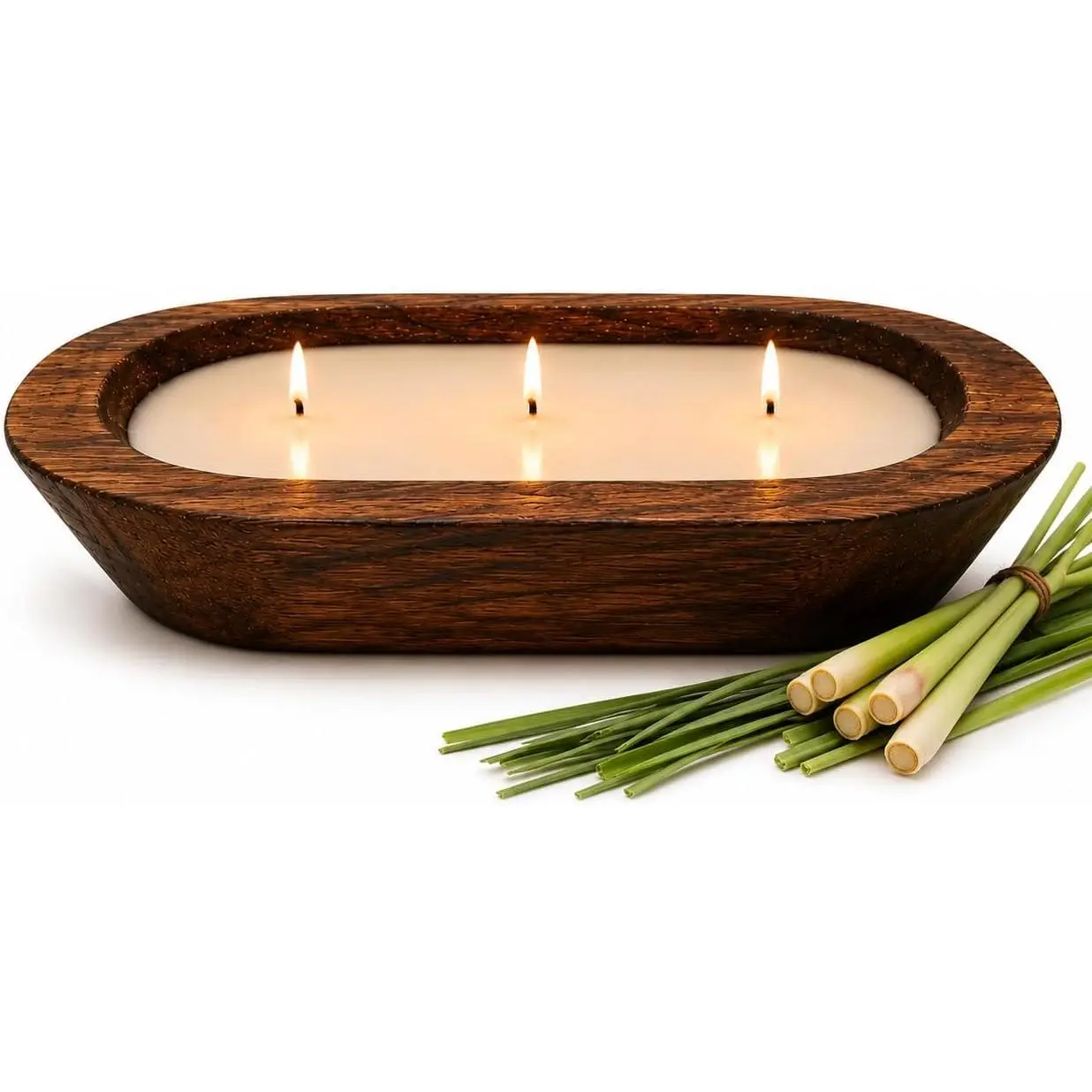 Citronella Fragrance 3-Wick Outdoor Candles with Wooden Tray & Nature-Infused Soy Wax - Decorative Bowl Candle for Farmhouse Patios & Living Spaces, Sohochic Clean Even Burn Warm Ambiance