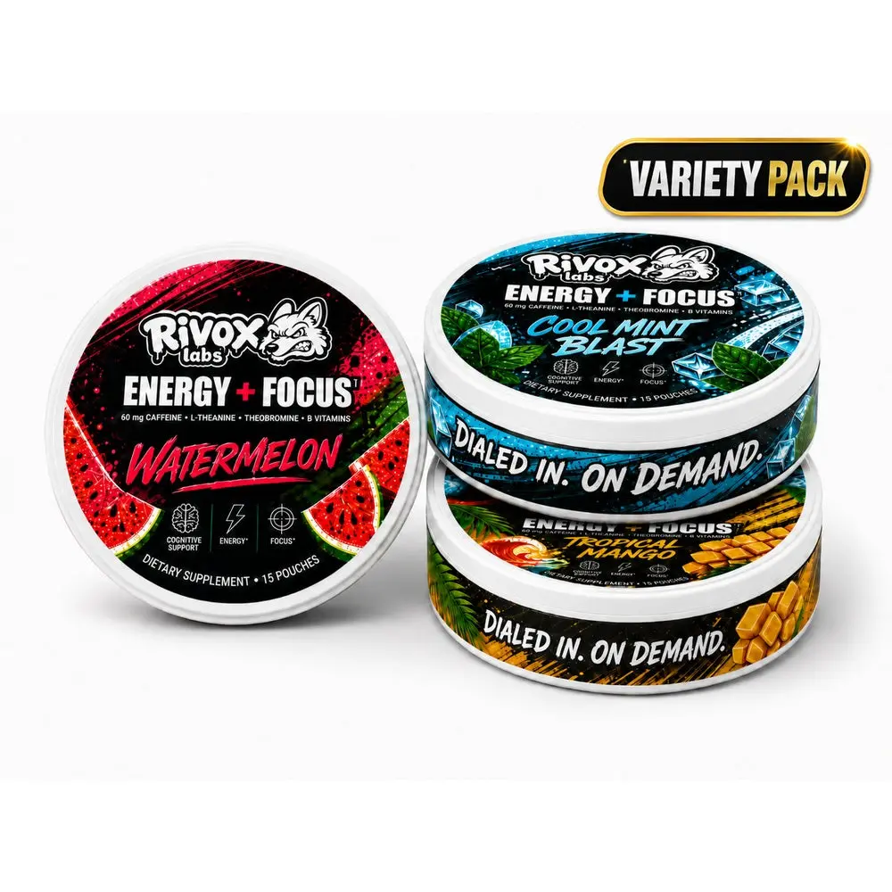 Rivox Energy Pouch Variety Pack | Caffeine + L-Theanine, Zero Nicotine, Sugar-Free, No Crash | 3 Flavors