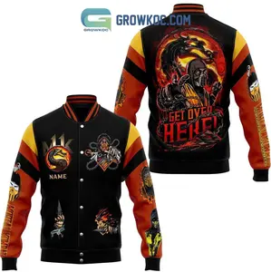 Mortal Kombat Varsity Jacket Get Over Here Custom Design, Gamer Streetwear Coat, Oversized Baseball Jacket Gift
