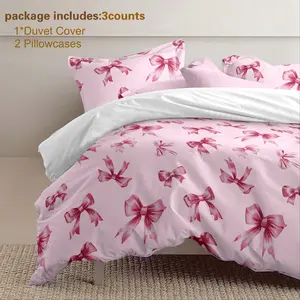 bow pattern bedding set 3 Piece, Soft Comfortable Duvet Cover & Pillowcases, Unique Classic Pattern, All Seasons Use, Bedroom Decor
