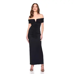 v wire gathered off shoulder dress
