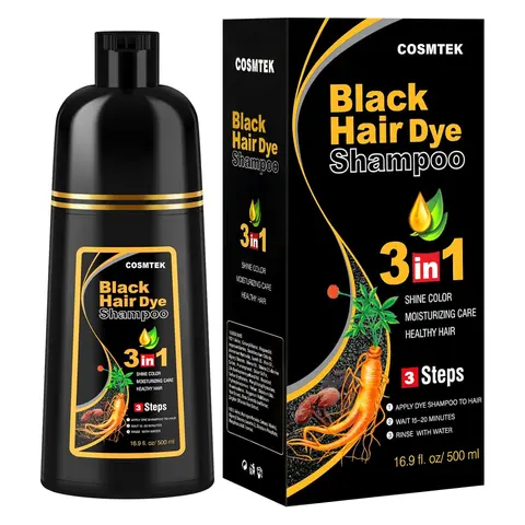 COSMTEK 3 in 1 Black Hair Dye Shampoo - Herbal Ingredients Can cover gray hairs,Contains Ginseng Extract,Natural Haircoloring