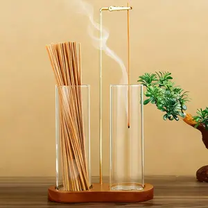 2-in-1 Incense Holder for Sticks, Incense Burner Holder with Glass Ash Catcher & Stick Storage, Bedroom House Yoga Meditation Zen Decor, Spa Gifts for Women, Unique Cozy Home Decor, Natural Wood
