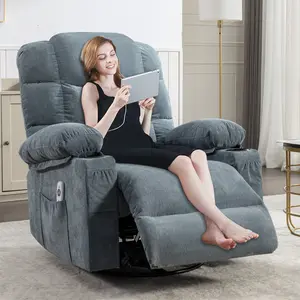 Oversized Massage Swivel Recliner Chair with Lumbar Heating for Living Room Rocker Recliner Single Sofa with Cup Holders and USB Charge Port, Large Big Chair Recliners for Adult