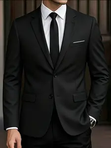 Men's Casual Suit Jacket, Business & Daily Wear, Soft Texture, Viscose, Wrinkle-Resistant, Classic Notch Lapel, Two-Button Design, Chest Pocket Detail