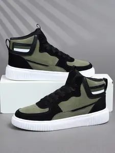 Men's High-Top Casual Shoes, Vintage Classic Military Sports Sneakers, Trainer, PU Leather Lace-Up, Thick Sole, Breathable Comfort