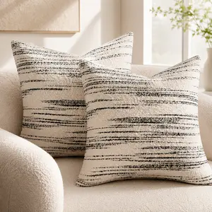Luxury Knitted Decorative Throw Pillow Covers, 2-Piece Black & White French Style Soft Cushion Accessories for Living Room, Bedroom Household Textile Decor,summervibes Soft Touch Soft And Cozy