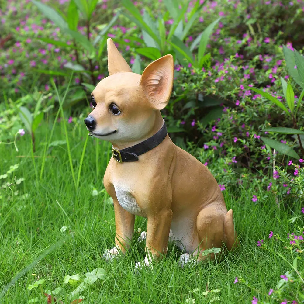 New Chihuahua Garden Statue - Resin Handcrafted Dog Sculpture for Lawn Decor, Cute Animal Figurine for Outdoor Display, Ideal Gift for Kids - 1 p