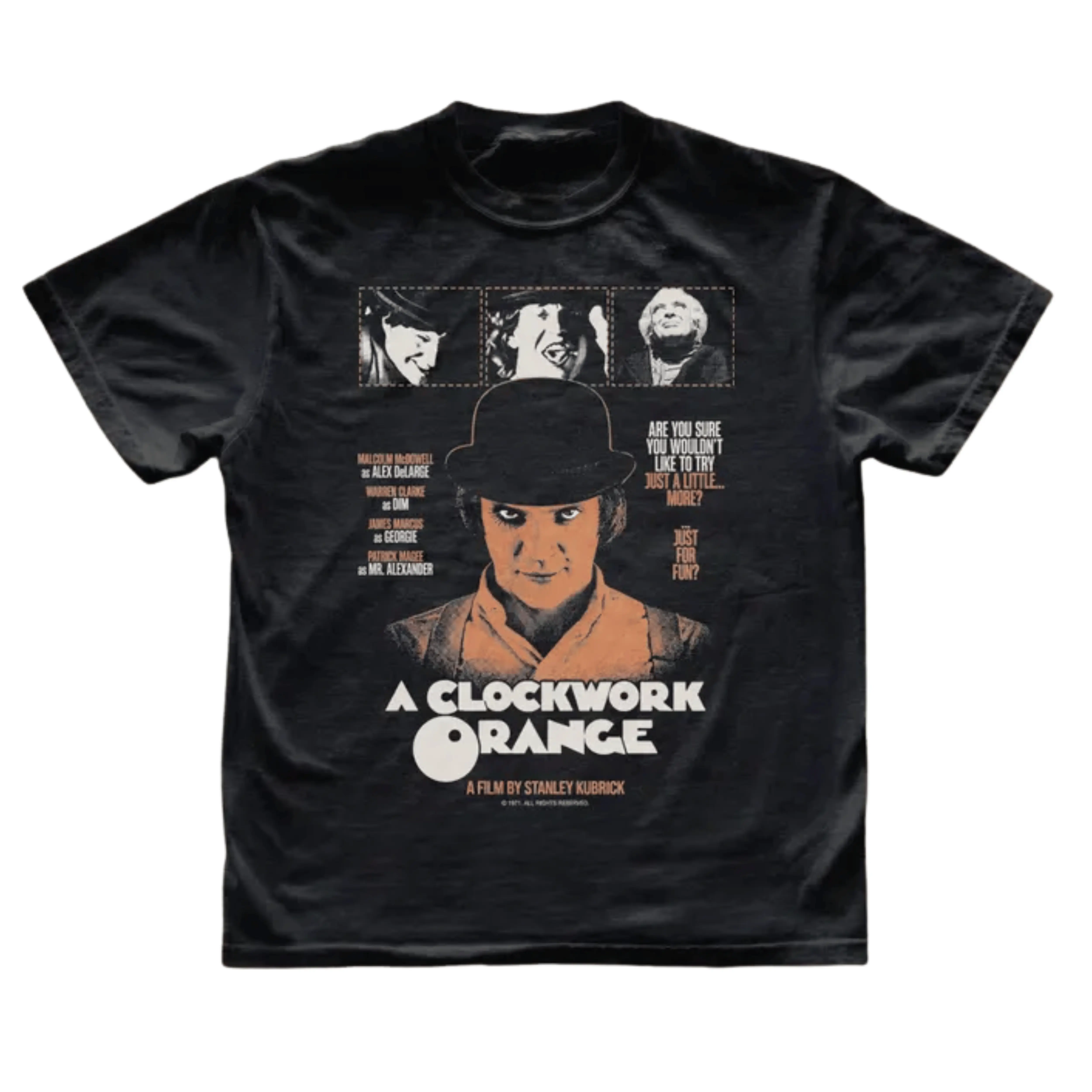 Gildan Men's and Women's T-shirt, Vintage A Clockwork Orange Graphic Tee, Stanley Kubrick Movie Shirt, Malcolm McDowell Alex DeLarge Top, Just For Fun Quote, Retro 70s Dystopian Cult Film Merch, Bootleg Tee, Gift for Cinephiles, Unisex Streetwear