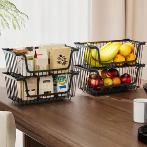 【Holiday Deals】San Dream 4 Pcs Stackable Wire Baskets  for Pantry Organizers Metal Storage Bins Produce Potato Onion Storage Bin Vegetable Fruit Basket for Countertop tiktokshopspringglowup