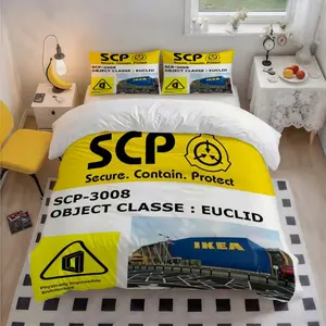 3Pcs SCP IKEA Sheltered Terrier Patterned Polyester Skin-Friendly Decorative Bedding Set, Stylish Art Design, Christmas & Birthday Gift, Great for Bedroom & Guest Room, 1 Duvet Cover + 2 Pillowcases (No Insert)