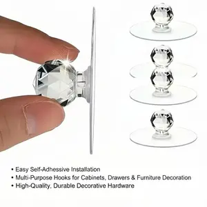 Yitape Crystal Self-Adhesive Door Handle, No Drilling Drawer Pull, Shiny Decorative Cabinet Handle, Multi-Functional Strong Back Glue Furniture Hook