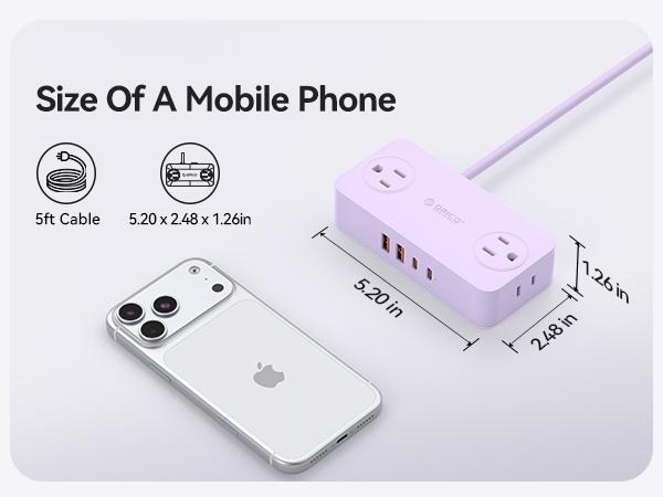 ORICO Power Strip with USB Ports, 5Ft Extension Cord for Desk, 8 in 1 Charging Station(4 *AC, 2 * USB-C, 2 * USB-A), Desk Accessories for Home, Office, Dorm Room - CPR20