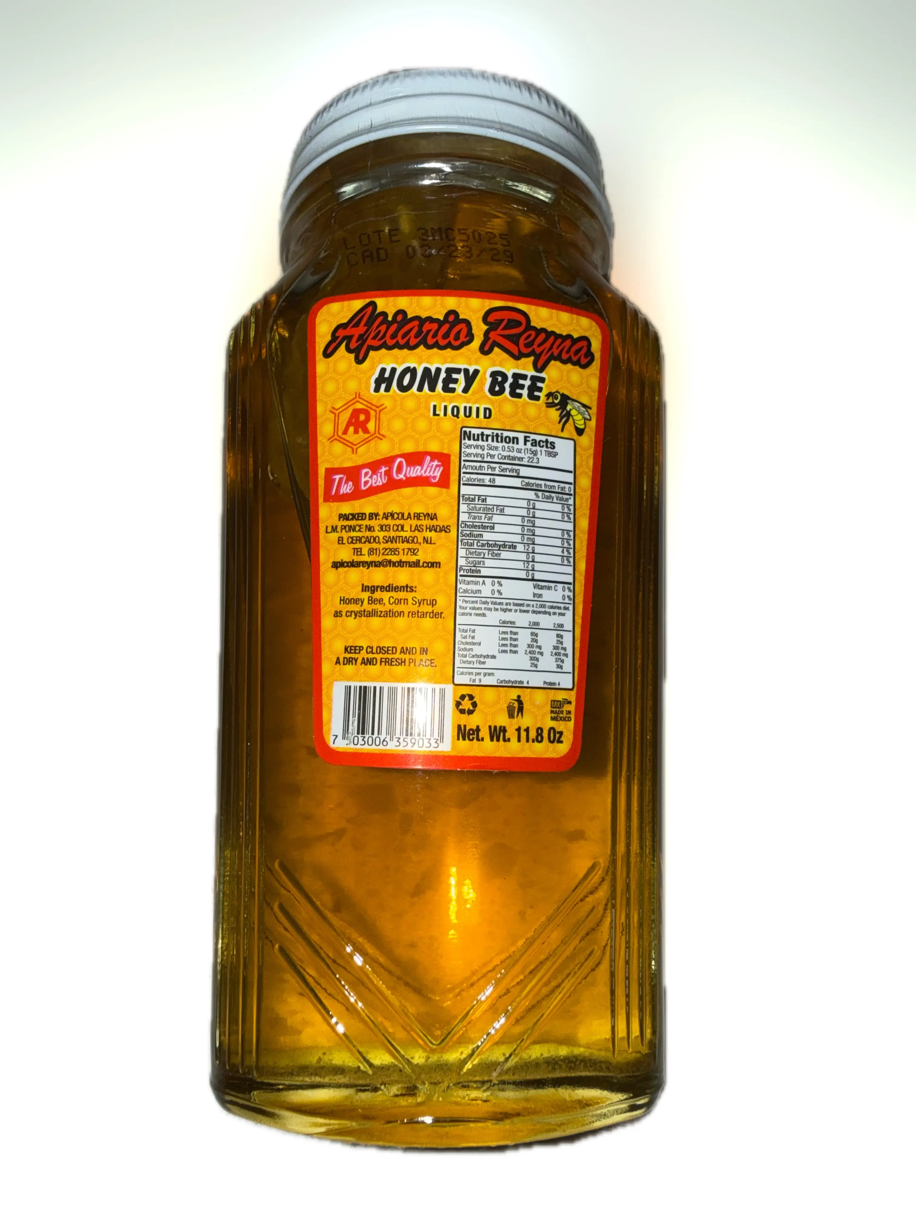 Miel de Abeja Apiario Reyna 335 g | Apiario Reyna Liquid Honey with Corn Syrup – Mexican Honey Blend – 11.8 oz (335 g)