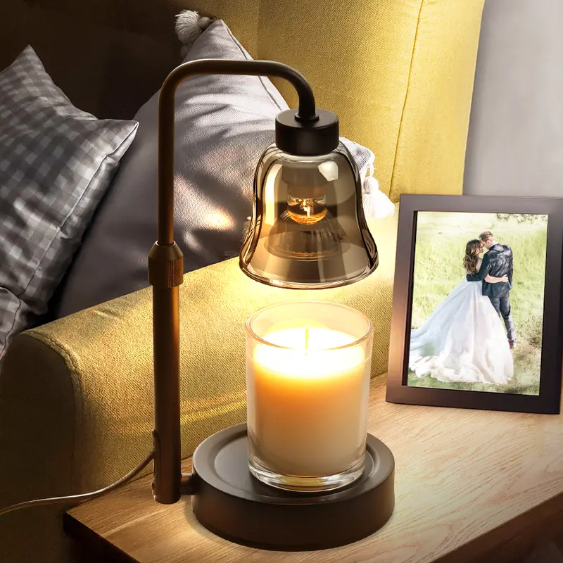 Classic Metal Glass Candle Holder Lamp - Solid Metal Base, Universal Adjustable Jar Fit, Dimmable, Timer Function, Height-Adjustable, No-Flame Safe for Scented Wax Candles, Modern Kitchen Decor, Auspicious Anniversary Gift, Ideal for Bedrooms, Studies